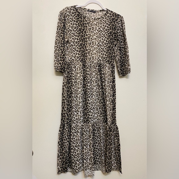 Zara Leopard Print Dress - Brown and Cream - Picture 2 of 5